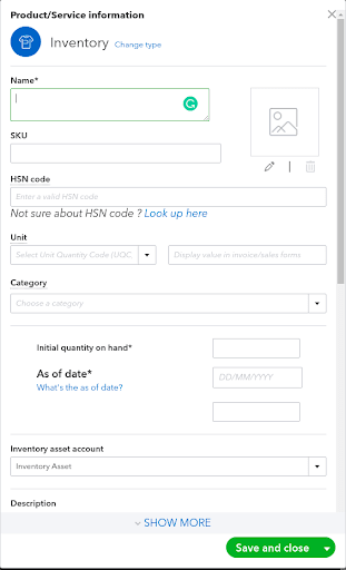 QuickBooks Setup - Add Inventory Details
